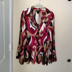 Ashley Stewart Button-Up pleated bell Sleeves Blouse 22 office work